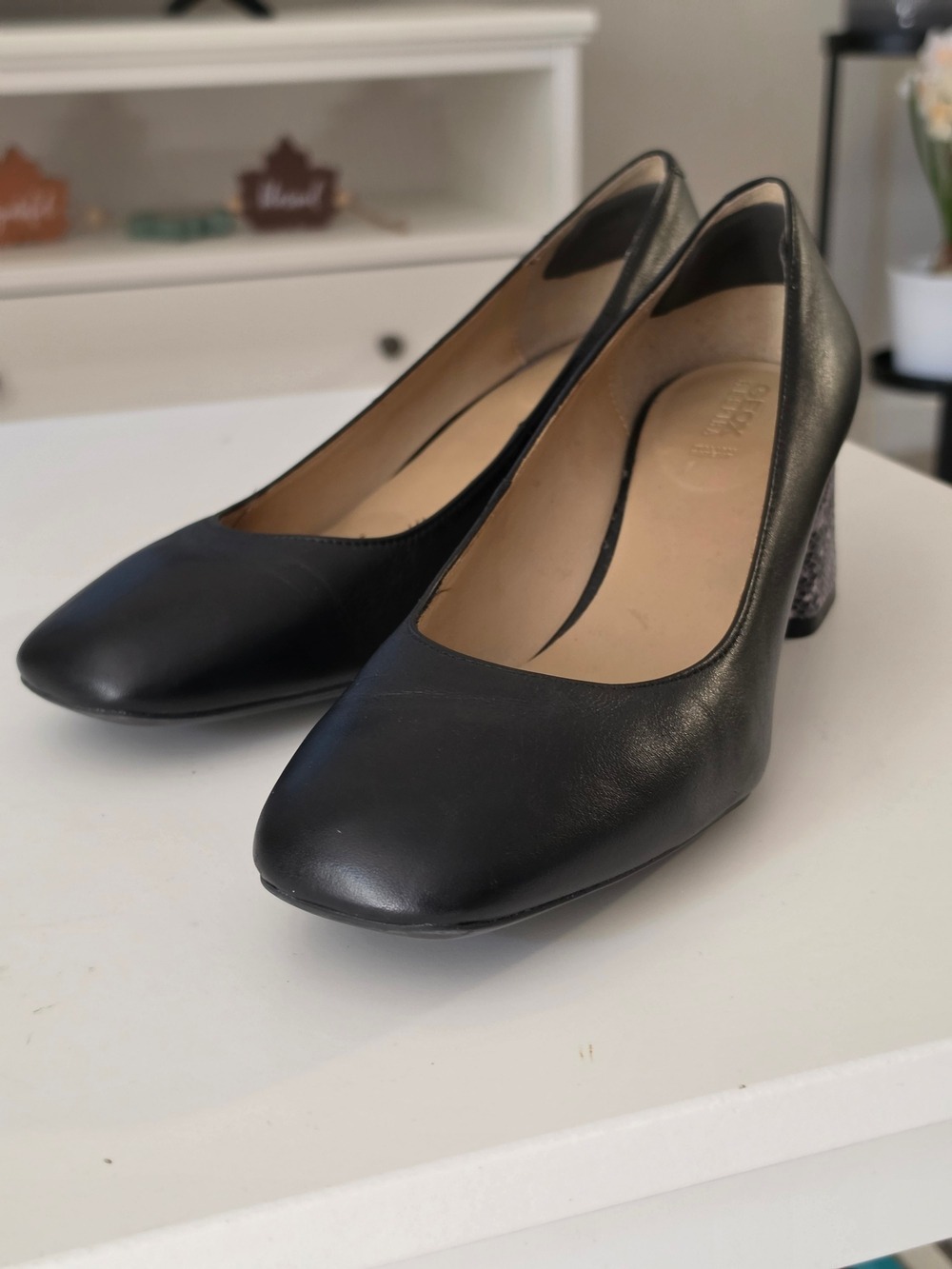 Geox Black Leather Pumps with Snakeskin Block Heel Size 41 - Picture 6 of 8
